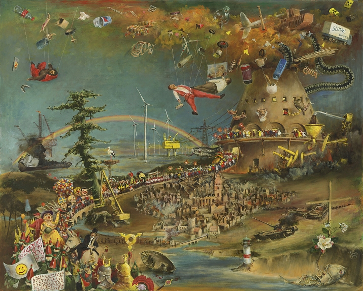 Hinrich Storch: Apokalypse, 2022, l/Acryl auf Holz, 80  91 cm